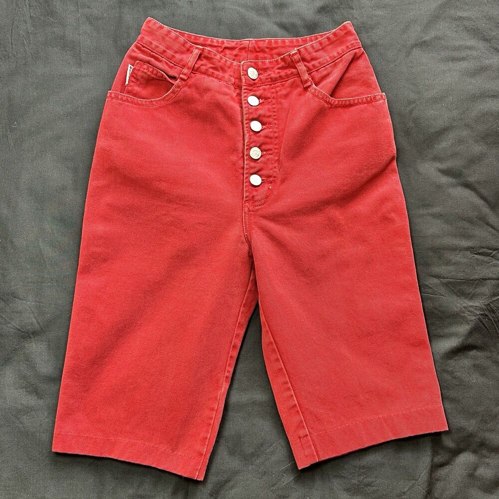 Vintage 80’s/90’s Bongo Red Jean Shorts! Size 9. OOAK. USA. Cotton. Button Fly.